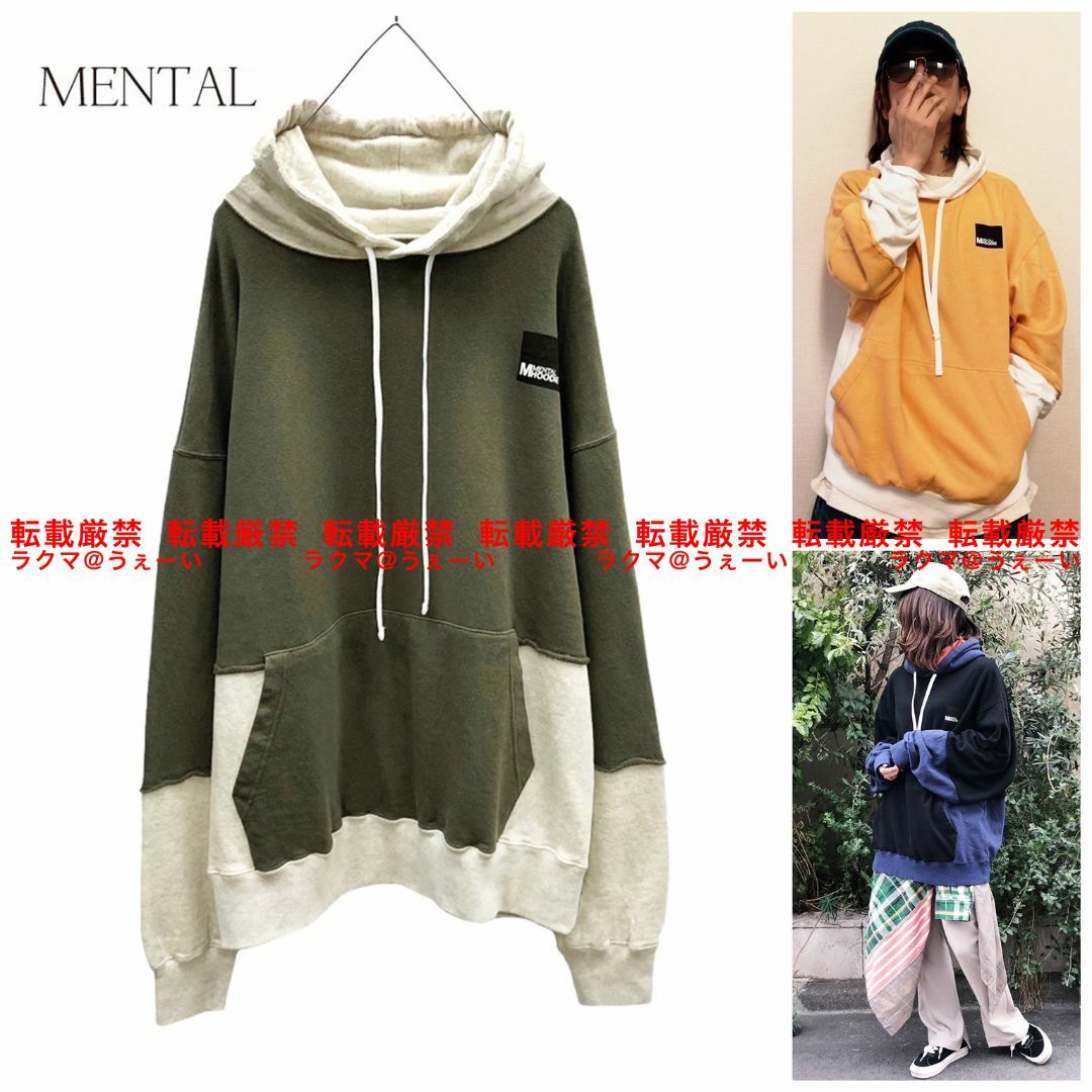 トップス美品 清春着 MENTAL 切替プルフーディ KHK×IVO