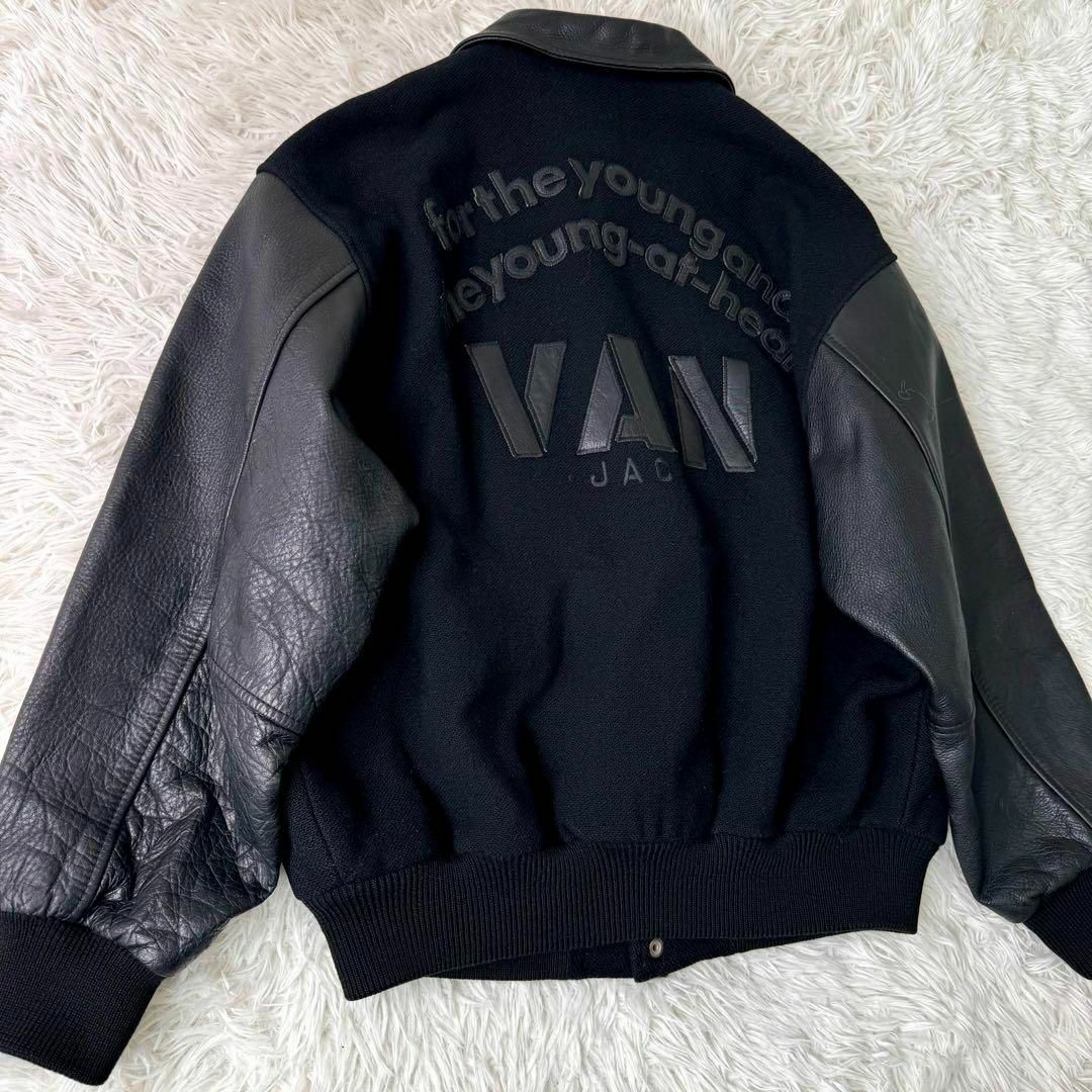 希少✨VAN JACKET スタジャン 紺×紺 袖レザー アーチロゴカヲルallitem 希少✨VAN JACKET スタジャン 紺×紺 袖レザー アーチロゴカヲルallitem