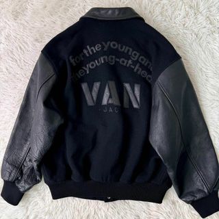 ヴァンヂャケット(VAN Jacket)の希少✨VAN JACKET　スタジャン　紺×黒　袖レザー　アーチロゴ(スタジャン)