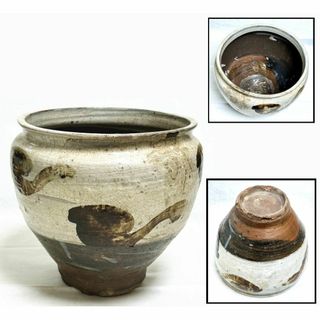 17世紀 鉄絵飛雲文甕 肥前弓野窯 壷 壺 ウブ品 日本古玩 WWTT066(陶芸)