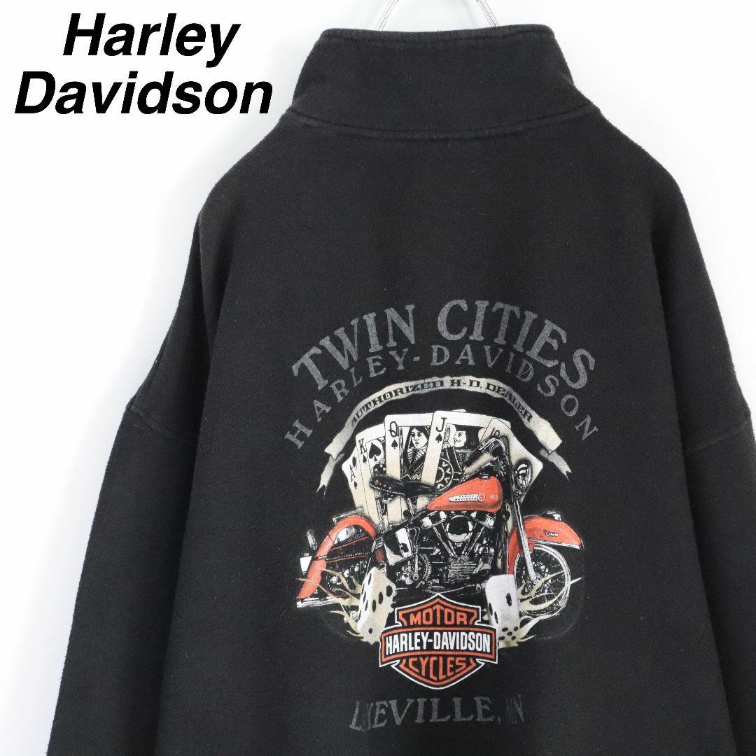 Harley Davidson(ハーレーダビッドソン)の【ハーフジップ】ハーレーダビッドソン／スウェット　XL　ビッグロゴ　バックロゴ メンズのトップス(スウェット)の商品写真