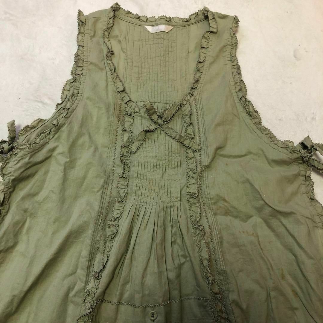 【ピンクハウス＊ダブリエ】2007年モデル　緑　グリーン　リボン　エプロン レディースのスカート(ロングスカート)の商品写真