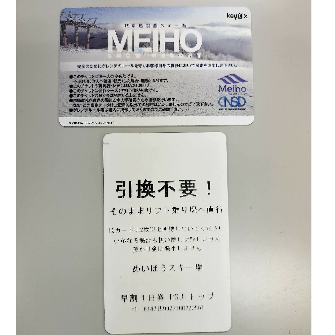 人気カラーの めいほうスキー場 大人全日リフト一日券 2枚組 リフト券