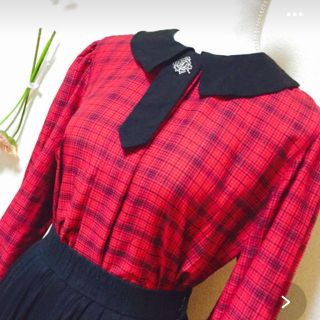 クリスチャンディオール(Christian Dior)の♡ 正規品 ディオール ブラウス チェック レッド 美品 レア ヴィンテージ 襟(シャツ/ブラウス(長袖/七分))