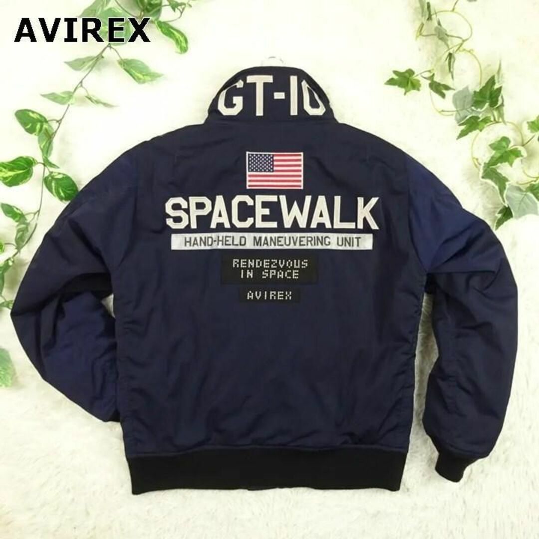 美品　アヴィレックス　スタンドカラー　MA-1　SPACEWALK　XL　紺約68cm身幅