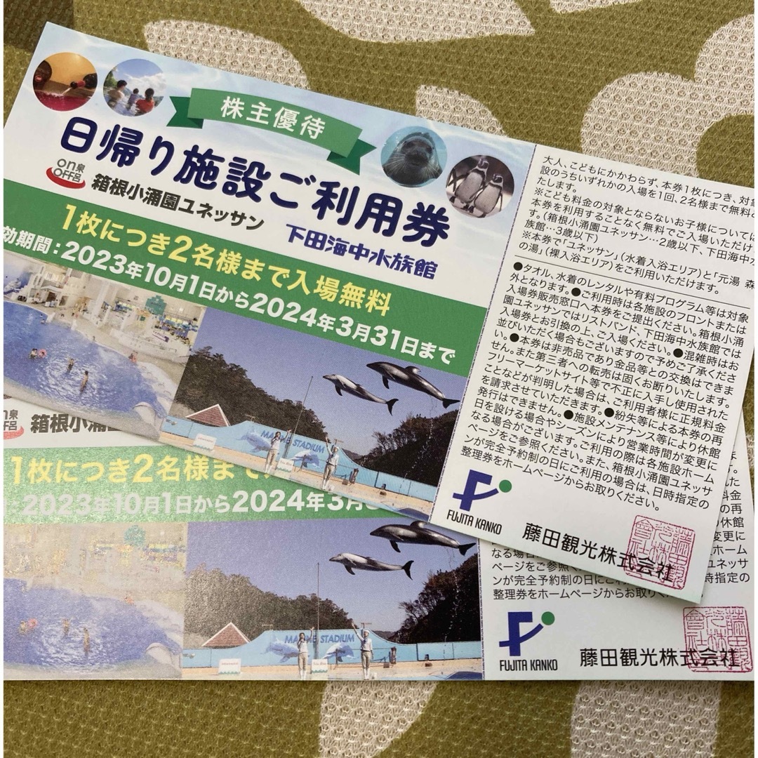 藤田観光　株主優待　二枚 チケットの施設利用券(その他)の商品写真
