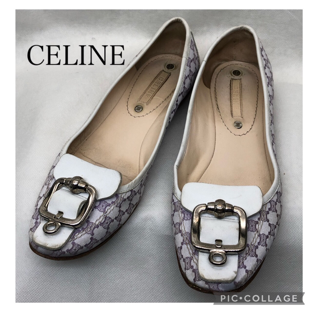 celine(セリーヌ)のCELINEセリーヌ　トリオンフ柄　ローヒール　パンプス　22cm レディースの靴/シューズ(ハイヒール/パンプス)の商品写真