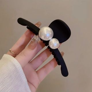 【訳あり】ヘアクリップ ヘアアクセサリー パール ブラック 上品 韓国 現品限り(バレッタ/ヘアクリップ)