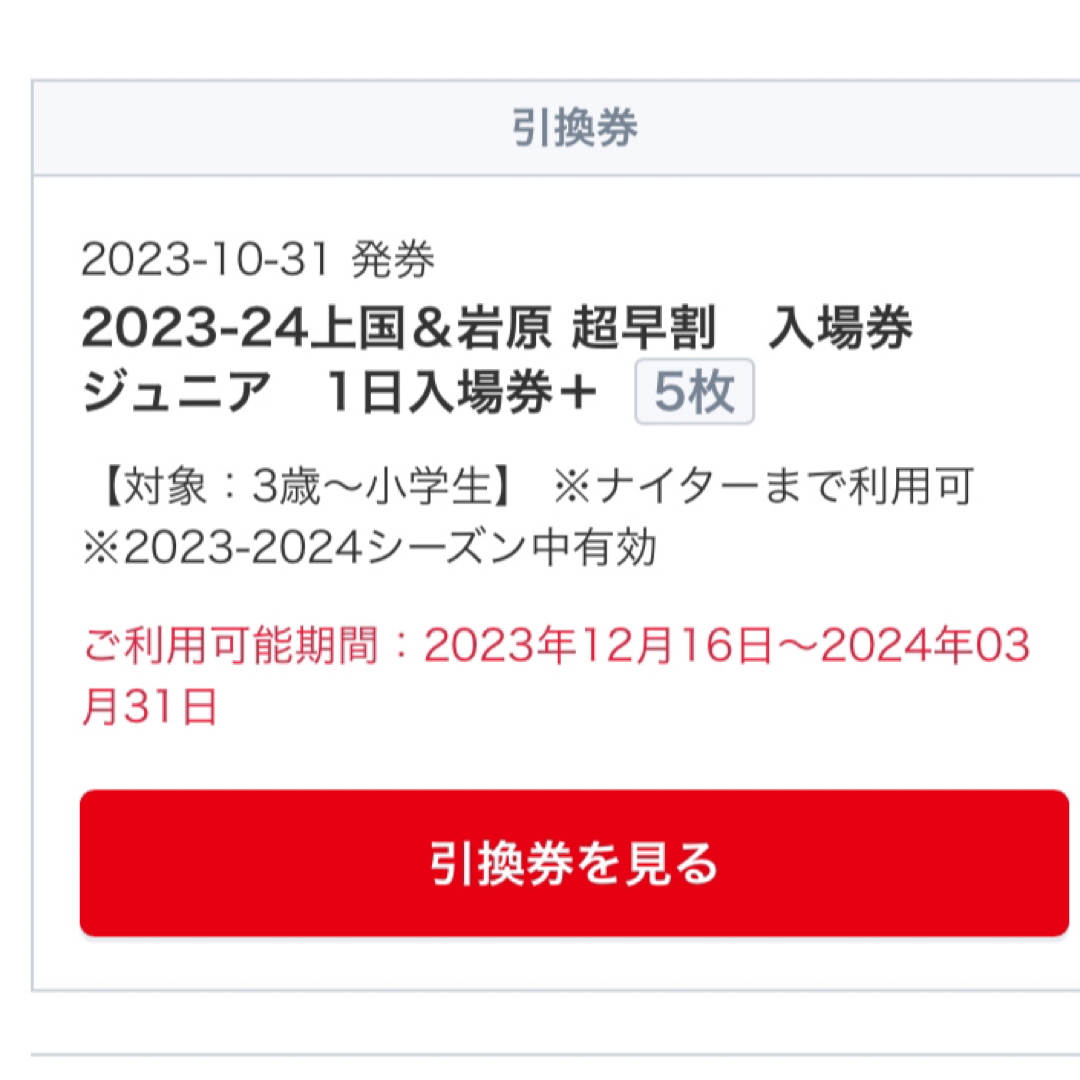 専用　リフト券　ジュニア　3枚 チケットの施設利用券(スキー場)の商品写真