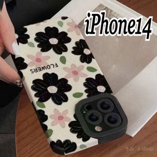 iPhone14 新品 花柄 黒×ピンク スマホケース  ソフト 携帯ケース(iPhoneケース)