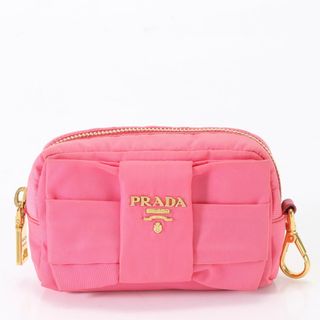 プラダ(PRADA)のプラダ テスート ナイロン リボン ロゴ ミニ バッグ ポーチ セカンド クラッチ ピンク ゴールド レディース EFM H23-9(ポーチ)