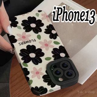 iPhone13 新品 花柄 黒×ピンク スマホケース  ソフト 携帯ケース(iPhoneケース)