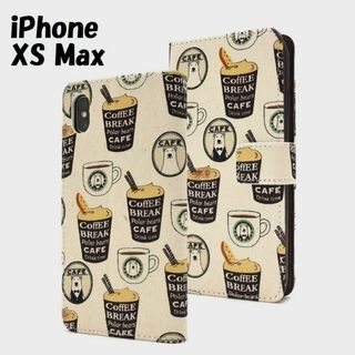 アイフォーン(iPhone)のiPhone XS Max：白くま カフェ ロゴ風 手帳型 ケース★ベージュ(iPhoneケース)