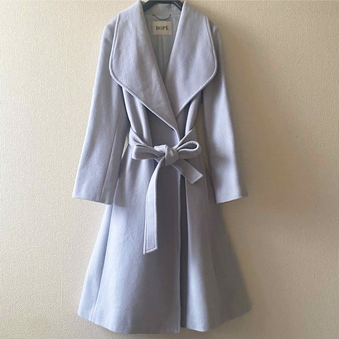 ROPE ロペ ベルテッドコート ロング丈 ボルドー カシミヤ 混 女優襟38 ROPE ロペ ベルテッドコート ロング丈 ボルドー カシミヤ 混 女優襟38