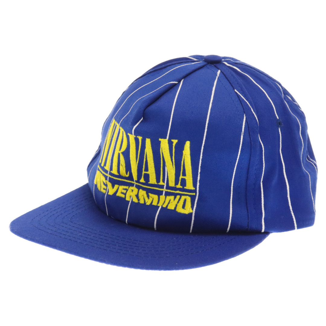 帽子VINTAGE ヴィンテージ NIRVANA NEVER MIND ロゴ刺繍 ストライプスナップバックキャップ ブルー