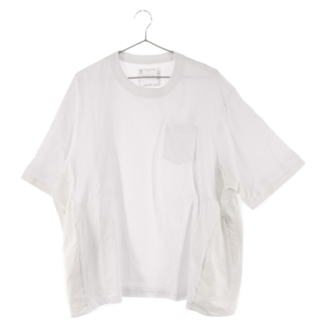 50センチ袖丈Sacai サカイ Cotton Jersey T-Shirt コットン ナイロンドッキング クルーネック半袖Tシャツ ホワイト 23-03181M