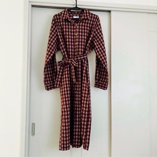 メロンショップ(MERONGSHOP)のMerong shop ロングワンピース　ロングシャツ　チェック柄　レディース(ロングワンピース/マキシワンピース)