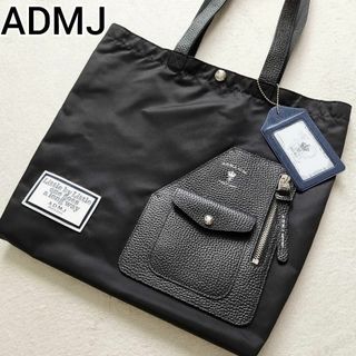 エーディーエムジェイ(A.D.M.J.)の極美品 ADMJ デービス トートバッグ ライダースポケット ナイロン 牛革 黒(トートバッグ)