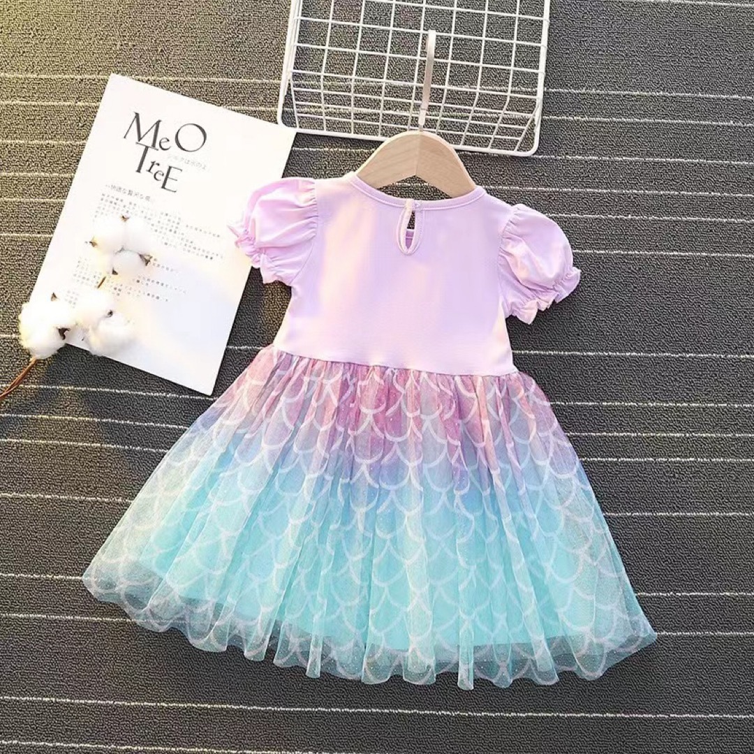 FM5マーメイドプリンセスワンピース女の子半袖普段着100サイズ キッズ/ベビー/マタニティのキッズ服女の子用(90cm~)(ワンピース)の商品写真