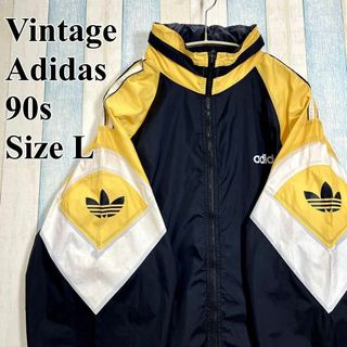 アディダス(adidas)のビンテージ　90Ｓ　アディダスＤ8Ｆ192　両袖トレフォイル　オーバーサイズ古着(ナイロンジャケット)