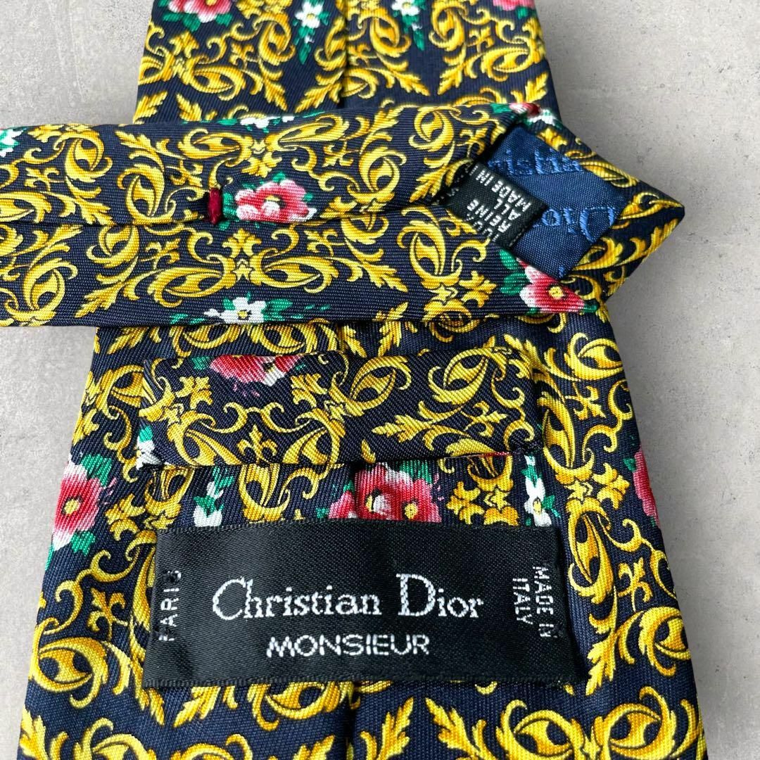 Christian Dior(クリスチャンディオール)の美品 Christian Dior 花柄 バロック柄 ネクタイ 黒 ゴールド メンズのファッション小物(ネクタイ)の商品写真