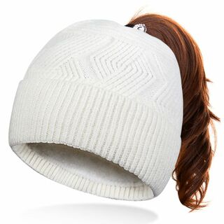 OZERO ニット帽 レディース ポニーテール穴付 ホワイト フリーサイズ(ニット帽/ビーニー)