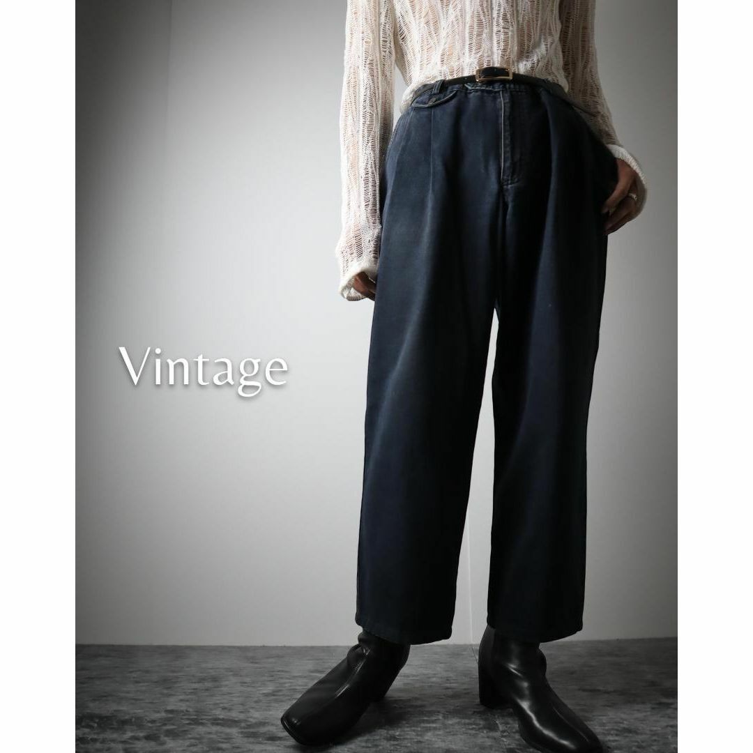 ART VINTAGE(アートヴィンテージ)の【vintage】2タック ワイド バギー  デニム生地 チノパン 濃紺 W36 メンズのパンツ(チノパン)の商品写真