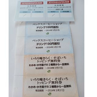 ジェイアール(JR)のJEXER利用券、ベックスコーヒーショップ100円割引券、いろり庵無料券×各2枚(フィットネスクラブ)