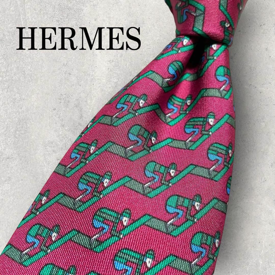 Hermes(エルメス)の美品 HERMES エルメス ジョッキー 騎手 ストライプ ネクタイ ボルドー メンズのファッション小物(ネクタイ)の商品写真