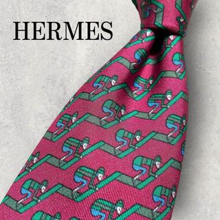 エルメス(Hermes)の美品 HERMES エルメス ジョッキー 騎手 ストライプ ネクタイ ボルドー(ネクタイ)