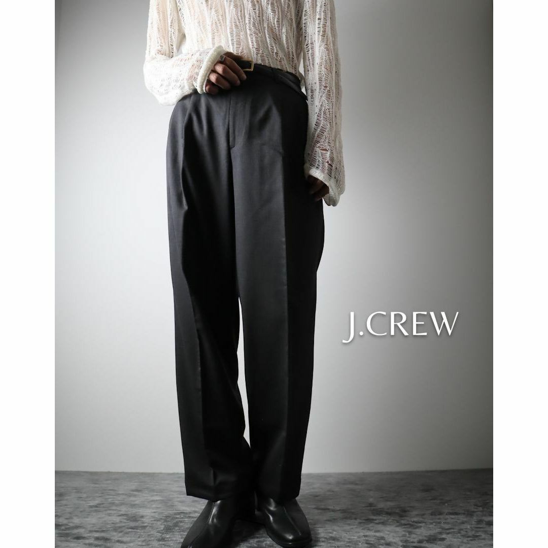 【J.CREW】ウール 2タック ワイド スラックス チャコールグレー W30古着屋arie✿P1K408