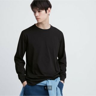 ユニクロ(UNIQLO)の新品未使用 ユニクロ エアリズムコットンUVカットクルーネックT ブラック L(Tシャツ/カットソー(七分/長袖))