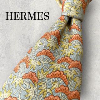 エルメス(Hermes)の美品 HERMES エルメス 松の木 紅葉 植物柄 ネクタイ グレー(ネクタイ)