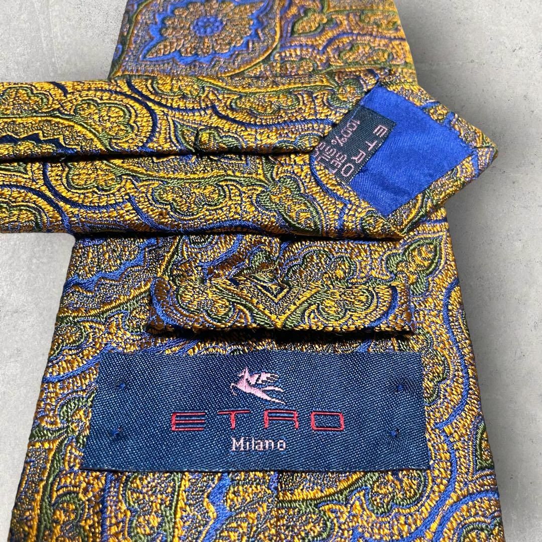 ETRO(エトロ)の美品 ETRO エトロ ジャガード ペイズリー柄 植物柄 ネクタイ ゴールド 青 メンズのファッション小物(ネクタイ)の商品写真