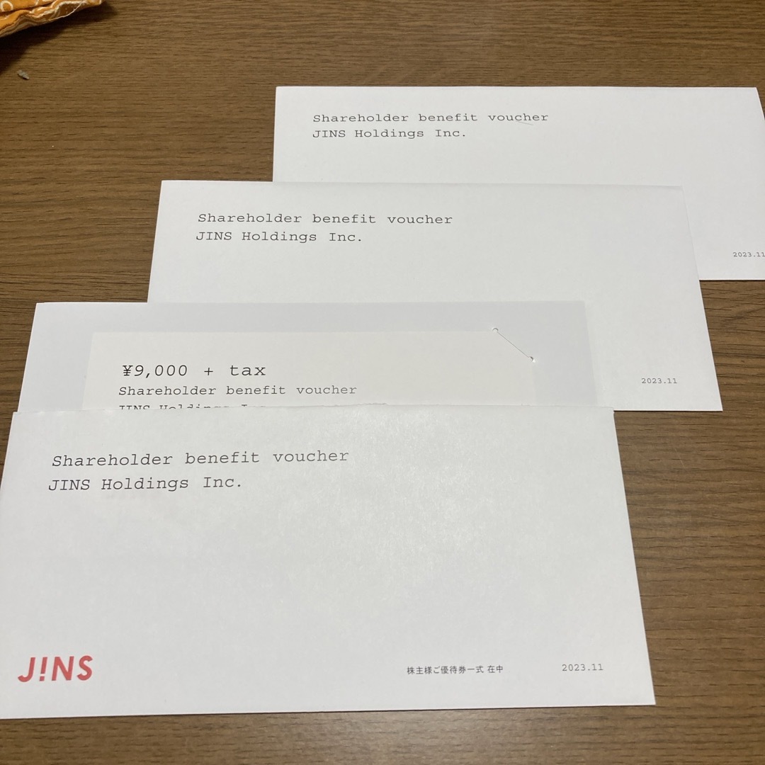 JINS(ジンズ)のJINSホールディングス　株主優待　3枚 チケットの優待券/割引券(ショッピング)の商品写真