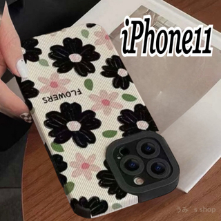 iPhone11 新品 花柄 黒×ピンク スマホケース  ソフト 携帯ケース(iPhoneケース)