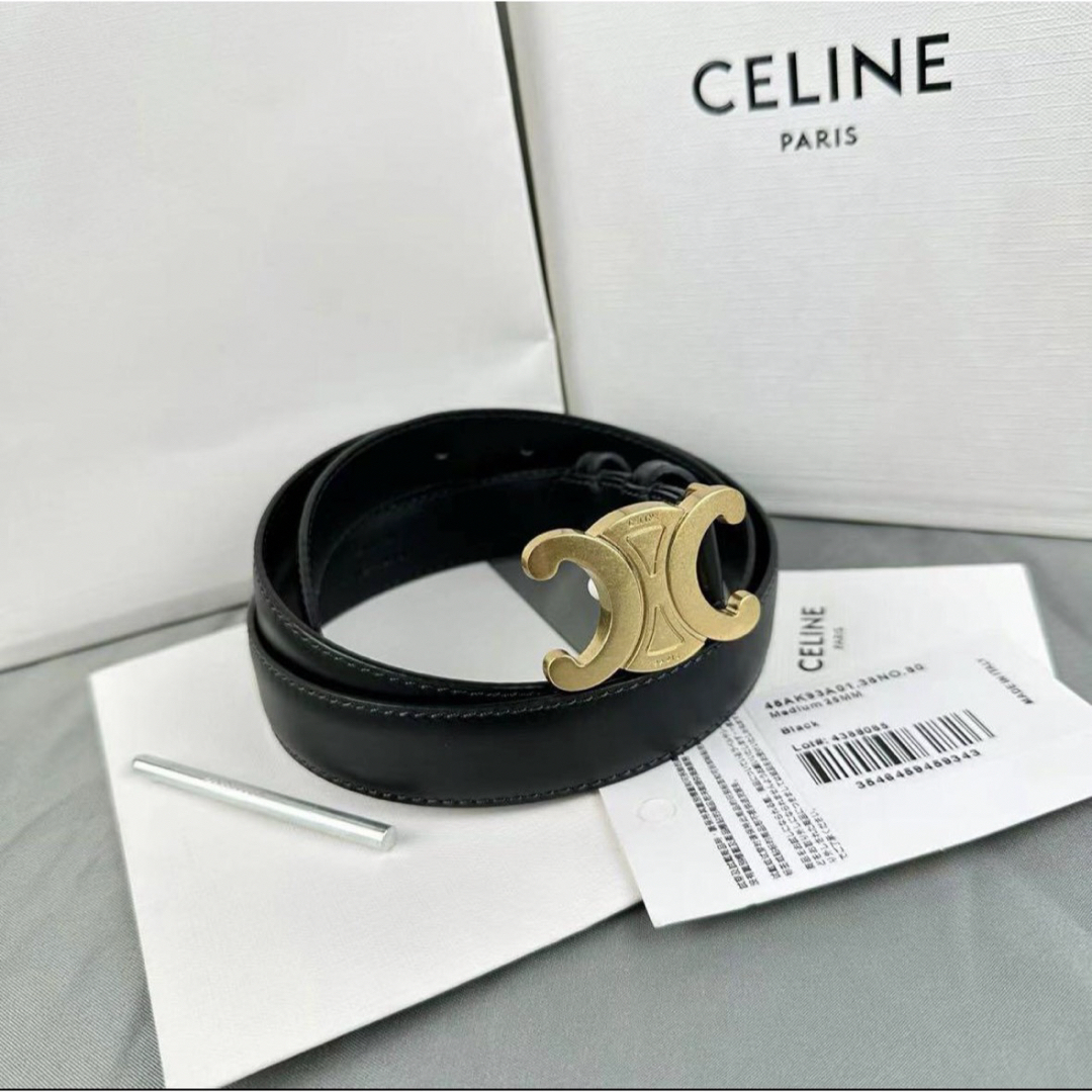 CELINE セリーヌ トリオンフ　刻印あり　レザーベルト　ブラック　サイズ95