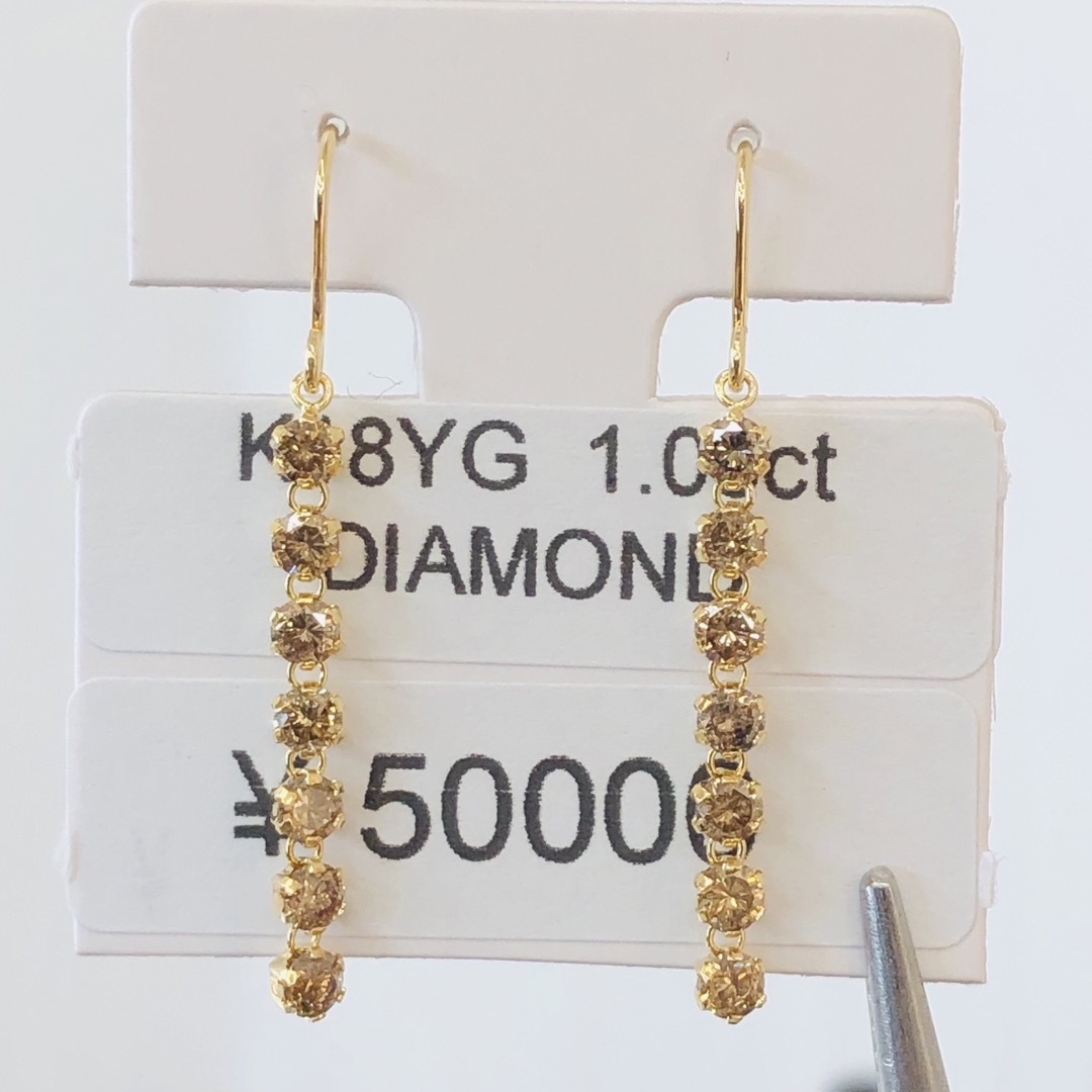 ラウンド地金DE-24555 K18YG フックピアス ダイヤモンド