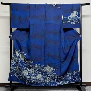 作家もの　藍染に総刺繍の訪問着　着物(着物)