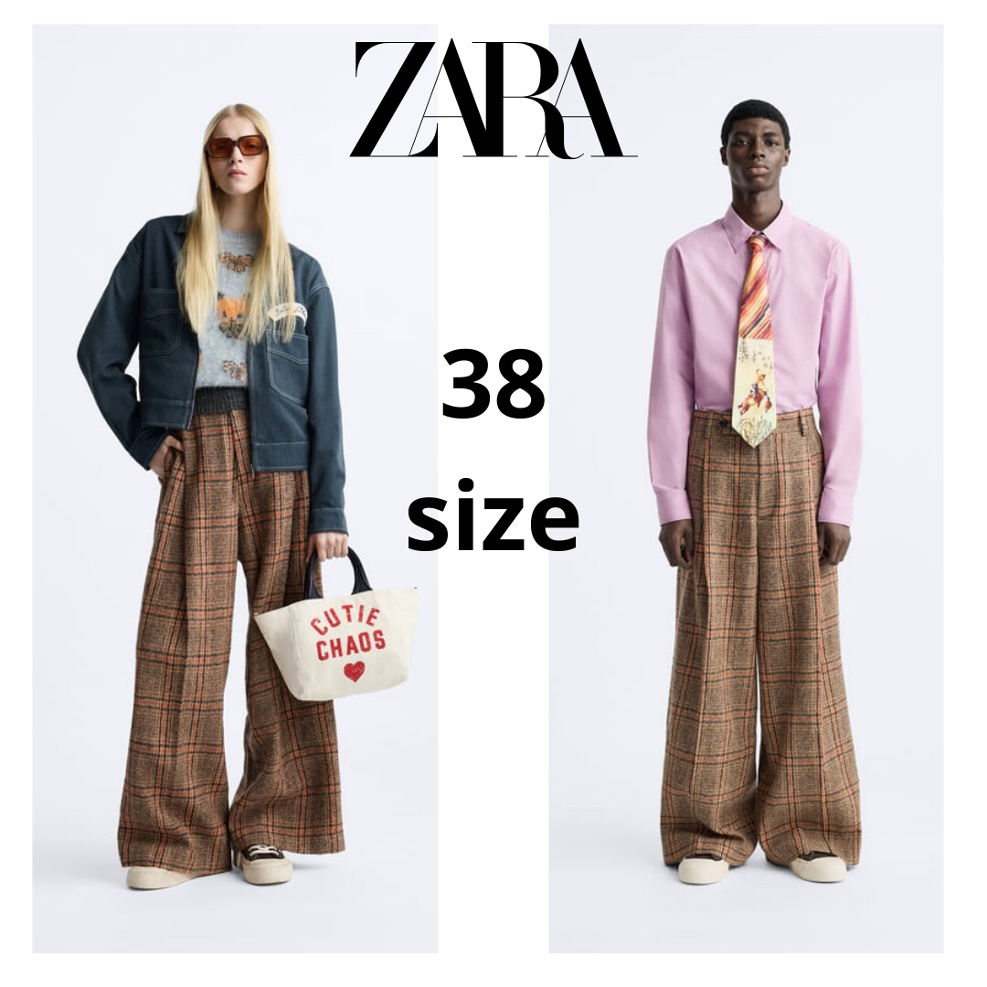 ファッションの ZARA チェック パンツ X HARRY LAMBERT サイズ 38