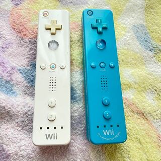 ウィー(Wii)の【ジャンク品】Wiiリモコン　2本セット　青　白(その他)