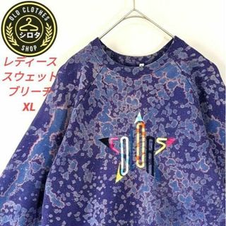 レディース 古着 スウェット ブリーチ 刺繍 紫 XL(トレーナー/スウェット)