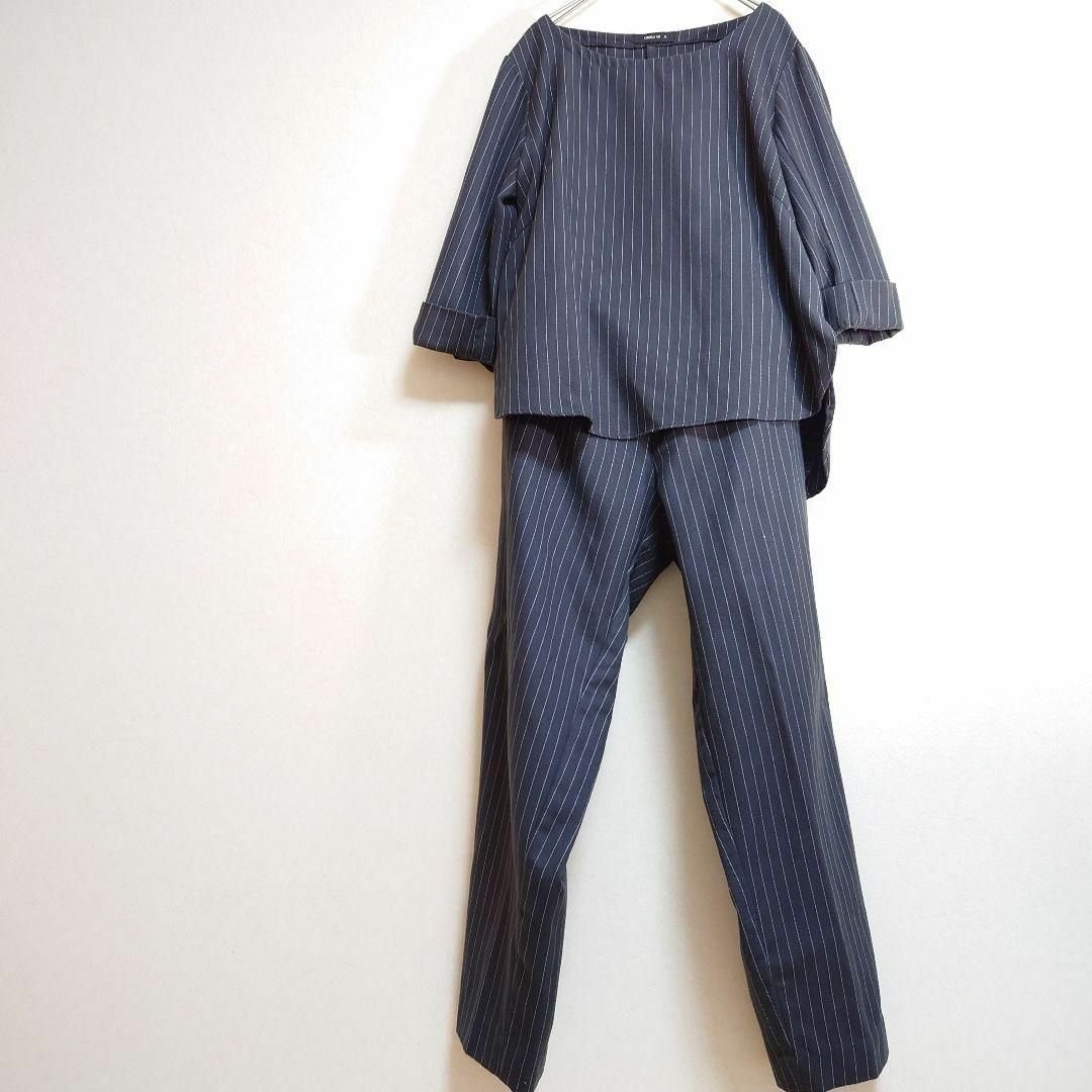 フォーマル/ドレス【良品】コムサイズム ノーカラー セットアップ 大きいサイズ XL 黒 七分袖