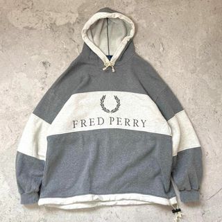 フレッドペリー(FRED PERRY)の【レア】90s フレッドペリー XL 刺繍ビッグロゴ スウェットパーカー グレー(パーカー)