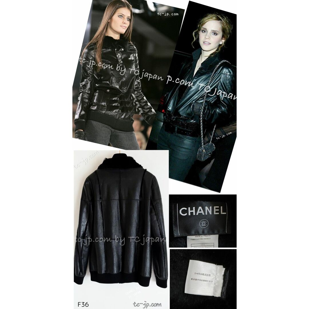 CHANEL(シャネル)の150万 シャネル コート ブルゾン ジャケット CHANEL  黒 ブラック 軽くて 極上やわらか レザー ラビットファー ラパン 超美品 貴重 36 レディースのジャケット/アウター(ブルゾン)の商品写真