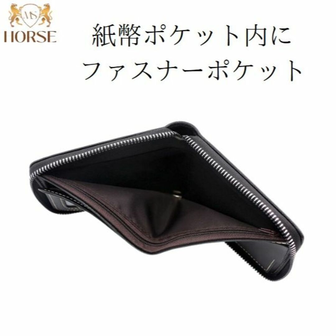 折り財布　メンズ　レディース　カードケース　コンパクト　ファスナー　ブラウン メンズのファッション小物(折り財布)の商品写真