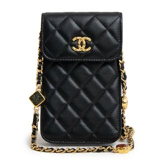 シャネル(CHANEL)のシャネル マトラッセ フォンホルダー CC ココマーク チェーンショルダー スマホ 携帯ケース ラムスキン レザー ブラック 黒 ゴールド金具 AP3415 箱付 CHANEL（未使用　展示品）(その他)