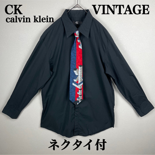 シーケーカルバンクライン(ck Calvin Klein)の【ヴィンテージ】ネクタイシャツ CKカルバンクライン 比翼ボタン ブラック L(シャツ)