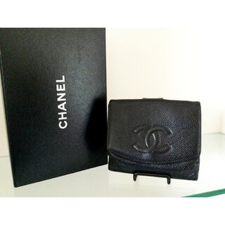 シャネル(CHANEL)の美品CHANEL シャネル ココマーク キャビアスキン 二つ折り 財布 ブラック(財布)