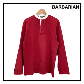 バーバリアン(Barbarian)のバーバリアン　ラガーシャツ　レッド　メンズ　長袖　ボーダー　カナダ製　Lサイズ(ポロシャツ)